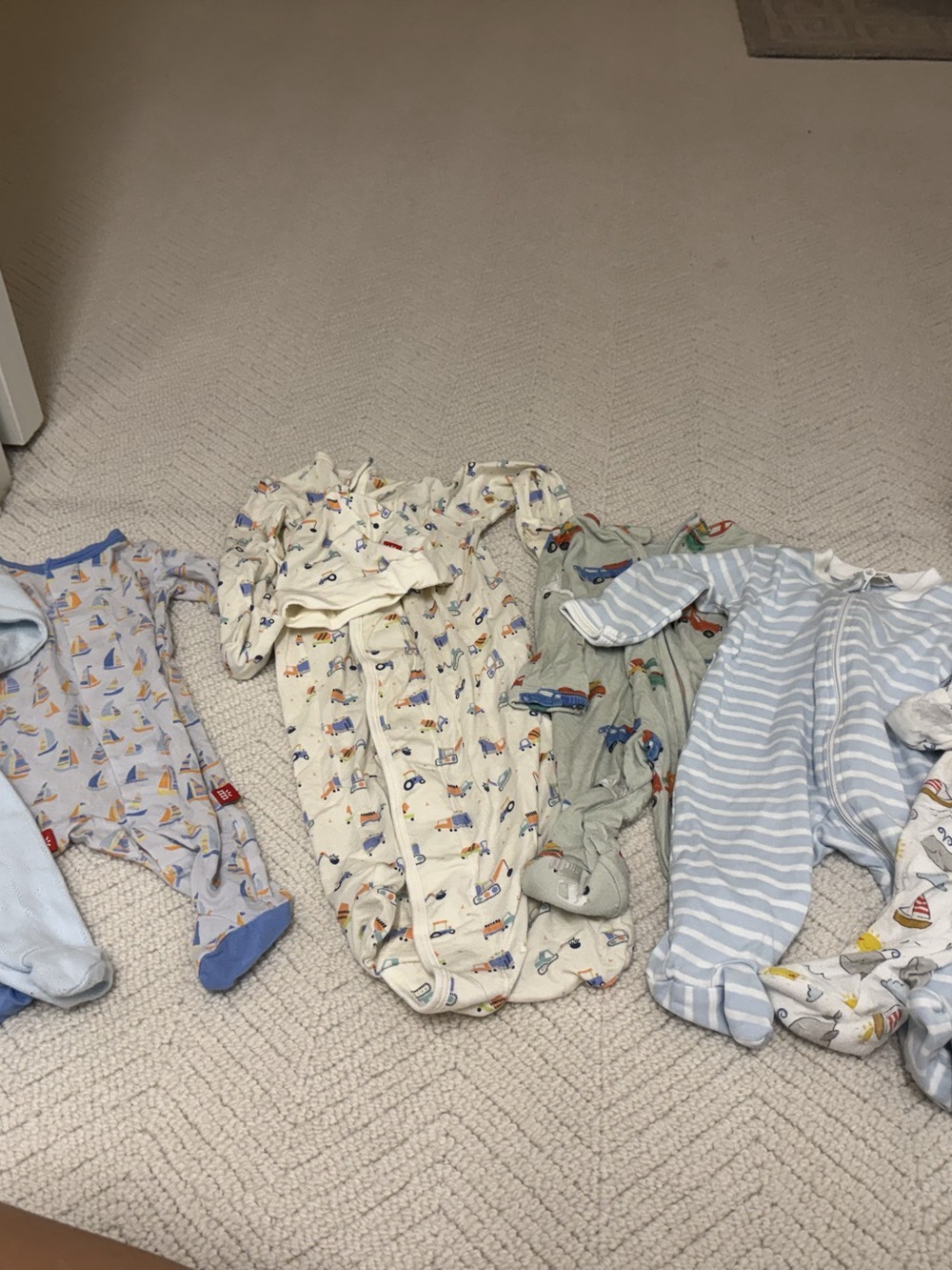 Baby Footie Bundle in Blue & White newborn angel dear, magnetic me and kissy kis